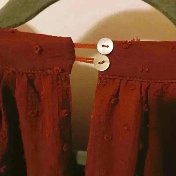 Boho maroon tiered flowy thin blouse balloon sleeves lined - Picture 3 of 9